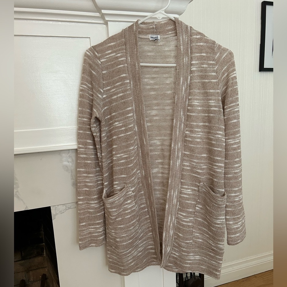 Splendid Beige and White Striped Open-Front Cardigan